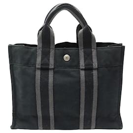 Hermès-SAC A MAIN HERMES CABAS TOTO PM TOILE COTON BLEU MARINE CANVAS HANDBAG TOTE-Bleu Marine