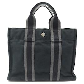 Hermès-SAC A MAIN HERMES CABAS TOTO PM TOILE COTON BLEU MARINE CANVAS HANDBAG TOTE-Bleu Marine