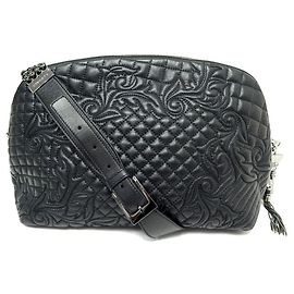 NEW GIANNI VERSACE POCHETTE VANITAS DBFD HANDBAG818 BLACK LEATHER & CHAIN Black