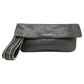 Givenchy-SAC A MAIN GIVENCHY MILITARY LONG 10L5215010 EN CUIR NOIR LEATHER POUCH BAG-Noir
