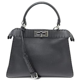 Fendi-NEW FENDI PEEKABOO ISSEU HANDBAG 8BN321 BLACK LEATHER CROSSBODY HANDBAG-Black