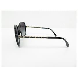 CHANEL Lambskin Square Chain Sunglasses 5210-Q Black 989100