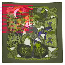 Hermès-HERMES ART DES STEPPES SCARF ANNIE FAIVRE CARRE 90 RED SILK SILK SCARF-Red