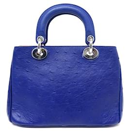 Christian Dior-NEW CHRISTIAN DIOR DIORISSIMO PM HANDBAG IN BLUE OSTRICH LEATHER OSTRICH BAG-Navy blue