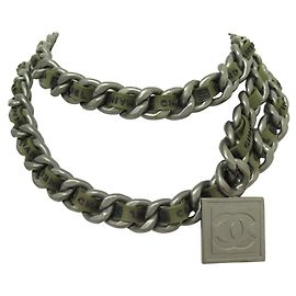 COLAR CHANEL BELT CC T MEDALHÃO90 CINTO CÁQUI DE METAL E SILICONE Prata