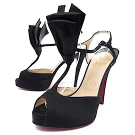 Christian Louboutin-ZAPATOS CON LAZO ERNESTA DE CHRISTIAN LOUBOUTIN 36.5 ZAPATOS DE SALÓN DE SATÉN NEGRO-Negro