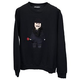 Dolce & Gabbana Sicilian Man Patch Rundhals-Sweatshirt aus schwarzer Baumwolle Schwarz