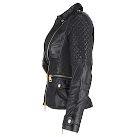 Burberry-Burberry Remington Moto Biker Jacket in Black Lambskin Leather-Black