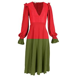 Philosophy di Lorenzo Serafini-Philosophy Di Lorenzo Serafini V-Neck Midi Dress in Red Cotton-Red
