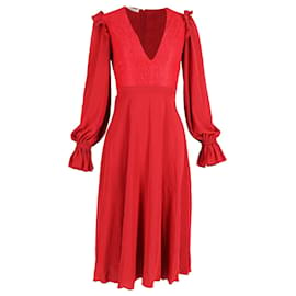 Philosophy di Lorenzo Serafini-Philosophy Di Lorenzo Serafini Vestido midi com decote em V em algodão vermelho-Vermelho