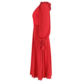 Philosophy di Lorenzo Serafini-Philosophy Di Lorenzo Serafini V-Neck Midi Dress in Red Cotton-Red