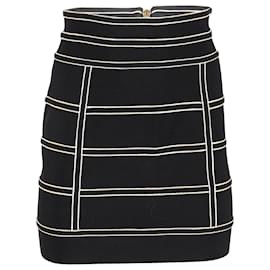 Balmain-Balmain Mini-jupe en maille stretch à passepoil métallisé en viscose noire-Noir