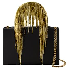 Donna Karan-Midi-Tasche mit Kristallfransen – Kara – Leder – Schwarz/Gold-Schwarz