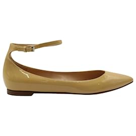 Gianvito Rossi-Gianvito Rossi Gia Ankle Strap Ballet Flats in Nude Patent Leather-Brown,Flesh