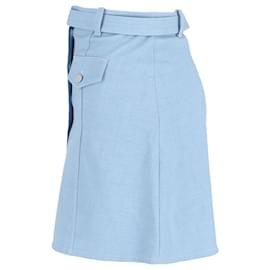 Maje-Maje Jamela Button Front Mini Skirt in Blue Cotton-Blue