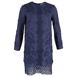 Vanessa Bruno-Vanessa Bruno Quarter Sleeve Shift Dress in Navy Linen-Blue,Navy blue