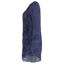 Vanessa Bruno-Vanessa Bruno Quarter Sleeve Shift Dress in Navy Linen-Blue,Navy blue