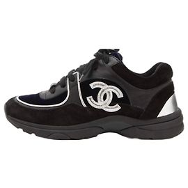Baskets basses Chanel CC en daim et velours bleu marine Noir Bleu Marine