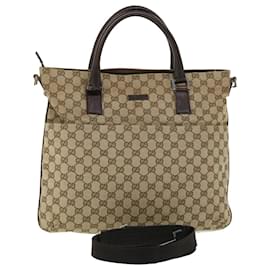 Gucci-GUCCI GG Canvas Handtasche Leder 2Weg Beige 122797 001013 Auth 51004-Beige