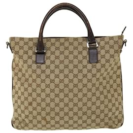 Gucci-GUCCI GG Canvas Hand Bag Leather 2way Beige 122797 001013 auth 51004-Beige