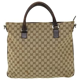 Gucci-Sac à main en toile GUCCI GG Cuir 2façon Beige 122797 001013 auth 51004-Beige