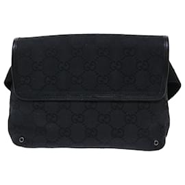 Gucci-GUCCI GG Canvas Waist Bag Canvas Black 92543 Auth am4830-Black