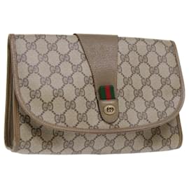 Gucci-GUCCI GG Canvas Web Sherry Line Clutch Bag PVC Leather Beige Red Auth ep1380-Red,Beige,Green