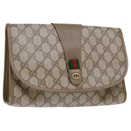 Gucci-GUCCI GG Canvas Web Sherry Line Clutch Bag PVC Couro Bege Vermelho Auth ep1380-Vermelho,Bege,Verde
