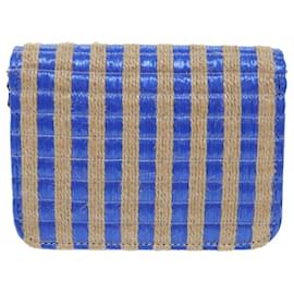 Chanel-Bolsa de ombro com corrente CHANEL Ráfia Azul Bege CC Auth 51139NO-Azul,Bege