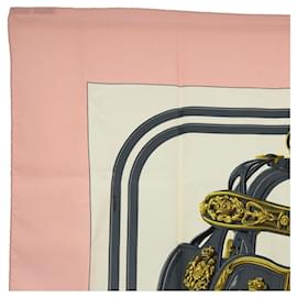 Hermès-HERMES CARRE 90 Cachecol BRIDES de GALA Seda Rosa Branco Auth 51094-Rosa,Branco