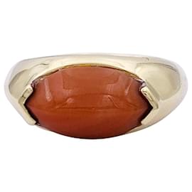 Autre Marque-O ring.J.Perrin, yellow gold, Coral.-Other