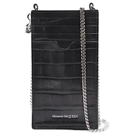 Alexander Mcqueen-Alexander McQueen Chain Phone Case Black Leather-Black