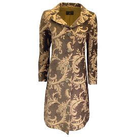 Luciano Barbera Brown / Tan / Gold Silk Lined Velvet Brocade Coat Brown