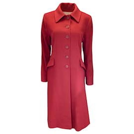 Autre Marque-Fleurette Pomegranate Wool Trench Coat-Red