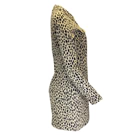 Giambattista Valli-Giambattista Valli Tan / Vestido camisa de algodão com estampa de leopardo preto de manga comprida e botões-Camelo