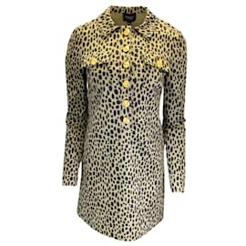 Giambattista Valli-Giambattista Valli Tan / Black Leopard Printed Long Sleeved Button-Down Cotton Shirt Dress-Camel