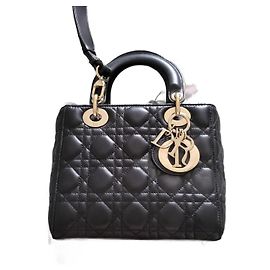 Bolsa de mão Christian Dior Lady Dior abc em couro preto Preto
