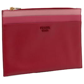 Prada-Prada Red Saffiano Leather Travel Clutch-Red,Other