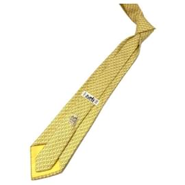 Hermès-*** HERMES  allover silk tie-Yellow