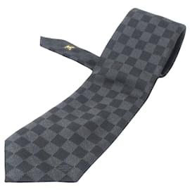 Superbe Et Authentique Cravate Soie Damier Noir Louis Vuitton Tbe