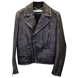 Off White Off-White Vintage-Effect Biker Jacket in Black Leather Black