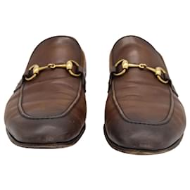 Gucci-Gucci Jordaan Horsebit Loafers in Brown Calfskin Leather-Brown
