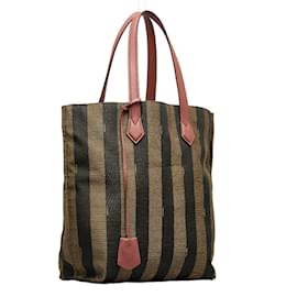 Fendi-Pequin Canvas All In Shopping Tote 8BH260-Brown