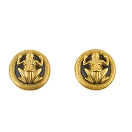 Chanel-Round Clip On Frog Earrings-Golden