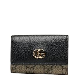 Gucci-Estuche para llaves de cuero GG Marmont 456118-Negro