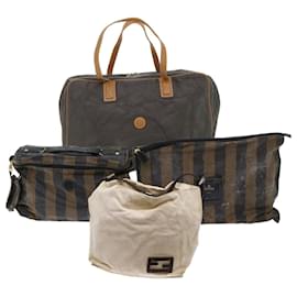 Fendi-FENDI Pecan Canvas Clutch Shoulder Bag Coated Nylon 4Set Gray Brown Auth bs7508-Brown,Grey