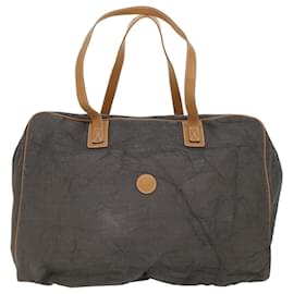 Fendi-FENDI Pecan Canvas Clutch Shoulder Bag Coated Nylon 4Set Gray Brown Auth bs7508-Brown,Grey