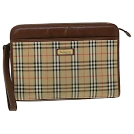 Autre Marque-Burberrys Nova Check Clutch Bag Canvas Leather Brown Beige Auth bs7696-Brown,Beige
