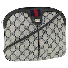 Gucci-GUCCI GG Canvas Sherry Line Sac à bandoulière Gris Rouge Marine 90402047 Auth bs7625-Rouge,Gris,Bleu Marine