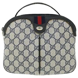 Gucci-GUCCI GG Canvas Sherry Line Shoulder Bag Gray Red Navy 90402047 Auth bs7625-Red,Grey,Navy blue